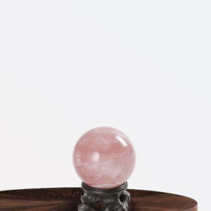 Rose Quartz Sphere with Timber Stand